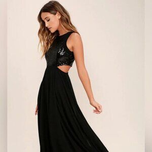 Lulus Black Sequin Cutout Maxi Dress – Size S